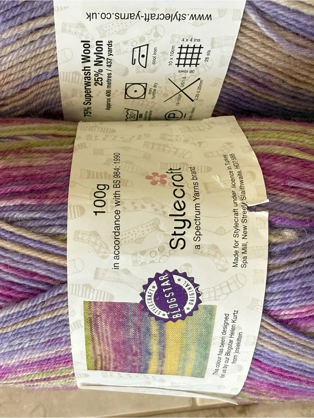 Stylecraft All Star Variegated Yarn - Pastel Lavender, Pink, Cream - 3 Skeins